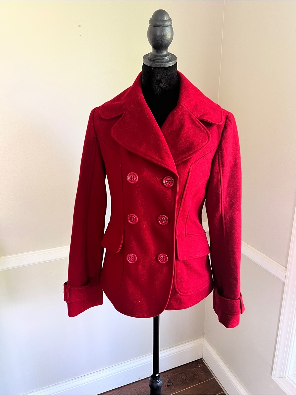 Guess Women's Red Double-Breasted Peacoat